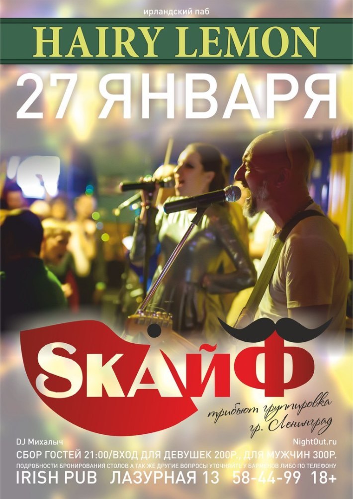 SКАЙФ в HAIRY LEMON PUB 27 января, суббота, в 21:00